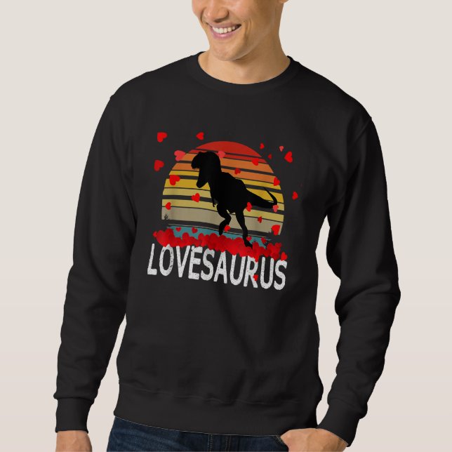 Valentines Day Dinosaur Lovesaurus Hearts Boys Tee Lång Ärmad Tröja (Framsida)