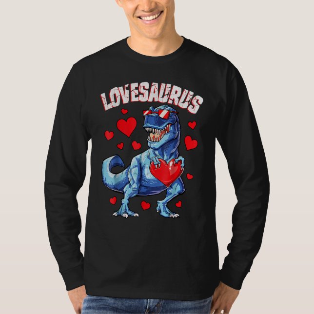 Valentines Day Dinosaur Lovesaurus rex Boys Men Ki T Shirt (Framsida)