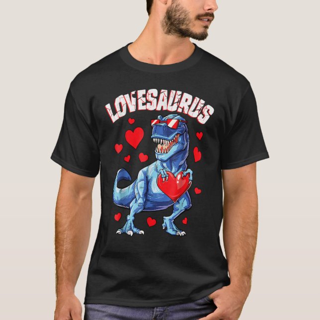 Valentines Day Dinosaur Lovesaurus rex Boys Men Ki T Shirt (Framsida)