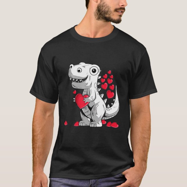Valentines day Dinosaur med hjärtklaffsdykare Gir T Shirt (Framsida)