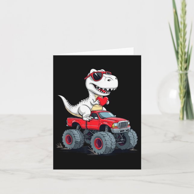 Valentines day Dinosaur Monster Lastbil med hjärta Kort (Framsida)