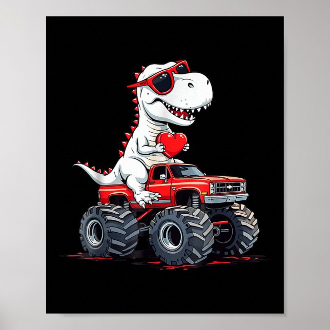 Valentines day Dinosaur Monster Lastbil med hjärta Poster (Framsidan)