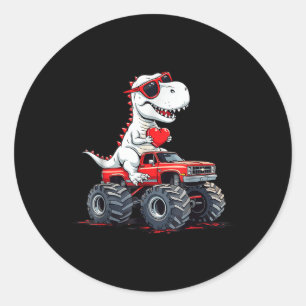 Valentines day Dinosaur Monster Lastbil med hjärta Runt Klistermärke