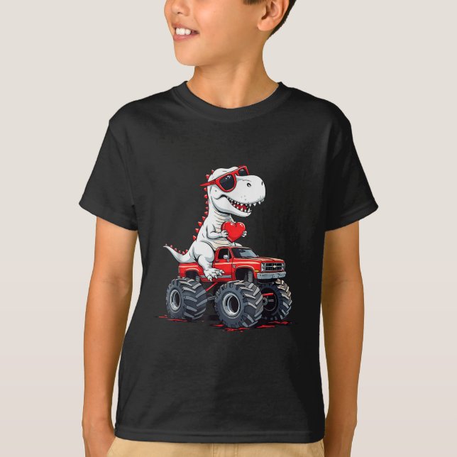 Valentines day Dinosaur Monster Lastbil med hjärta T Shirt (Framsida)