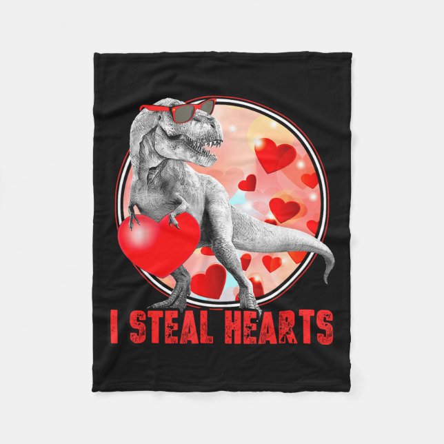 Valentines Day Dinosaur T Rex I Steal Hearts Funny Fleecefilt (Framsidan)