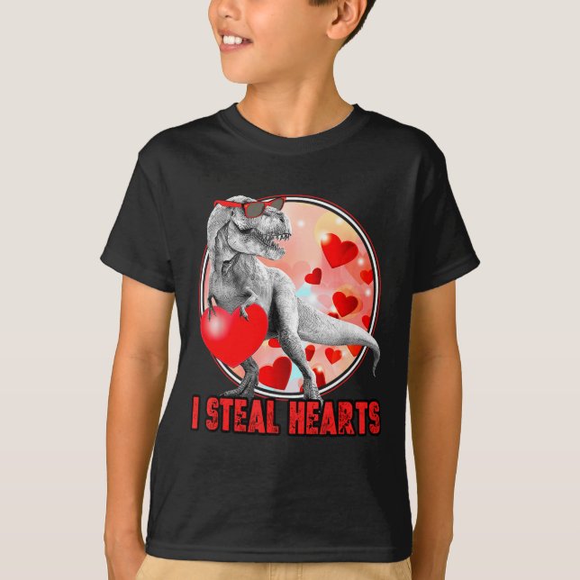 Valentines Day Dinosaur T Rex I Steal Hearts Funny T Shirt (Framsida)