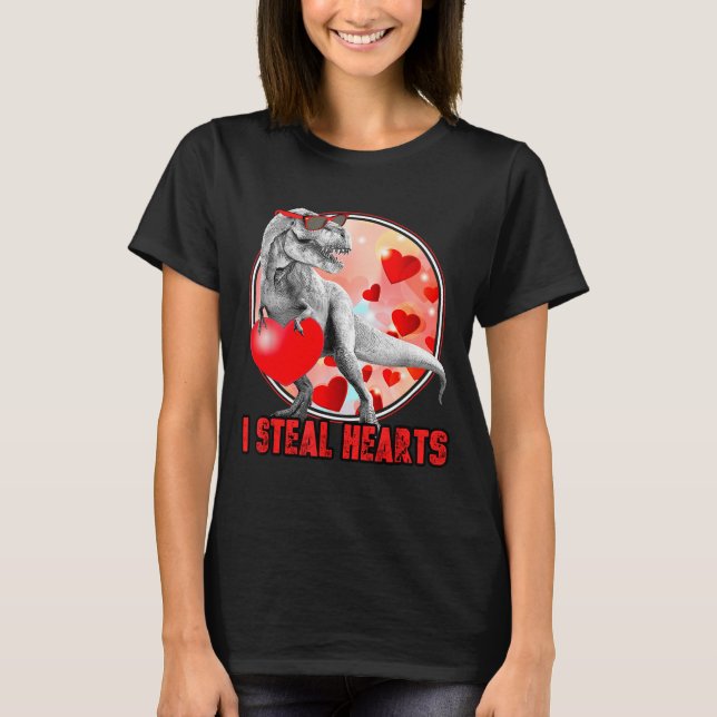 Valentines Day Dinosaur T Rex I Steal Hearts Funny T Shirt (Framsida)