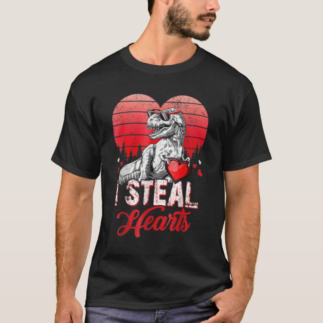 Valentines Day Dinosaur T rex Lover I Steal Hearts T Shirt (Framsida)