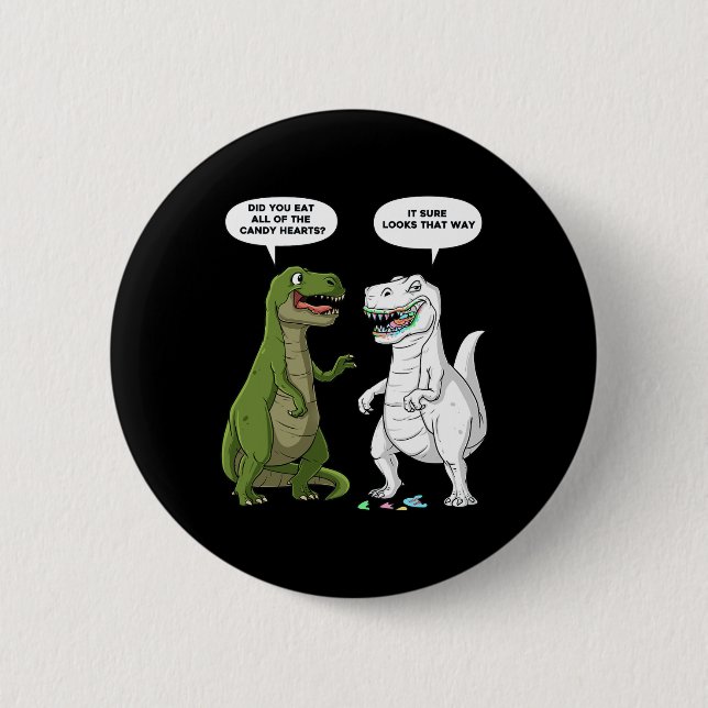 Valentines day Dinosaur T Rex Roligt Hearts Girls  Knapp (Framsida)