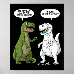 Valentines day Dinosaur T Rex Roligt Hearts Girls Poster