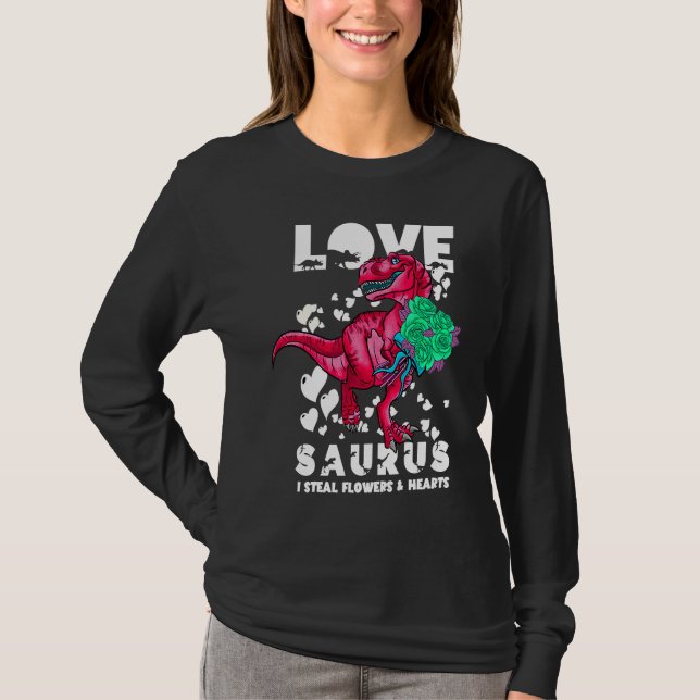 Valentines Day Dinosaurs  Love saurus Hearts Boys  T Shirt (Framsida)