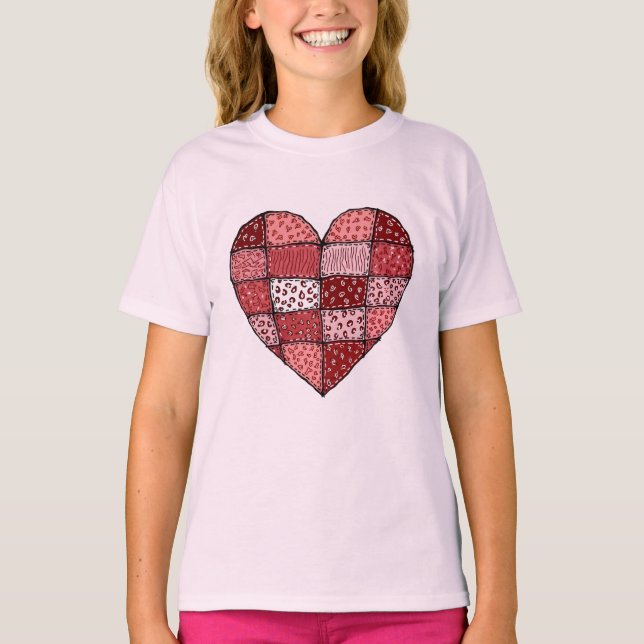 Valentine's Day Doodle Art Patchwork Heart Kids T Shirt (Framsida)
