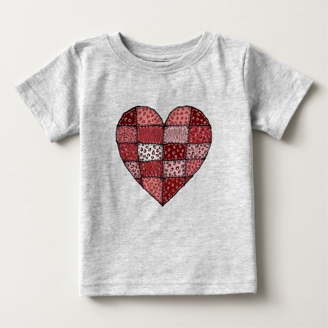 Valentine's Day Doodle Art Style Patchwork Heart  T Shirt (Framsida)