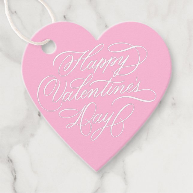 Valentines Day Elegant Calligraphy Deep Pink Heart Gåvor Etiketter (Framsida)