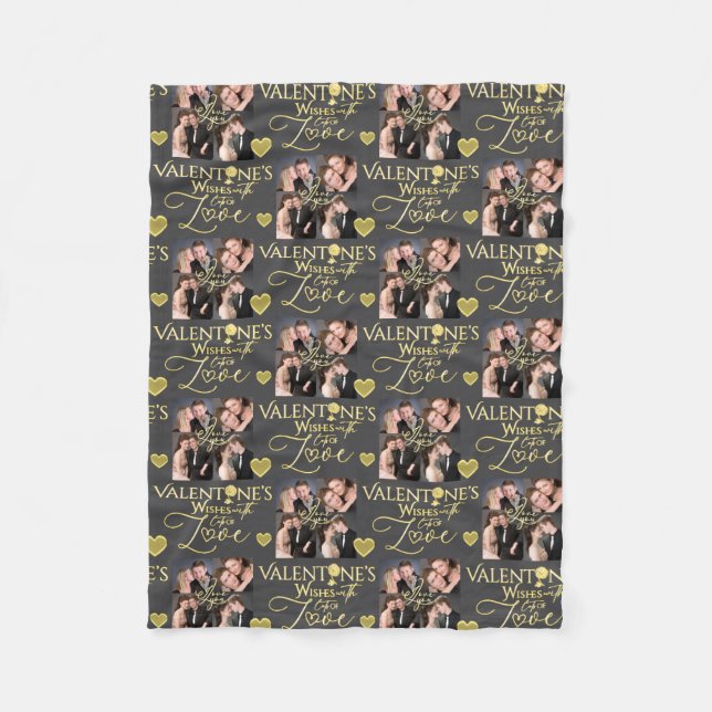 Valentine's Day Elegant Gold Photo Collage  Fleecefilt (Framsidan)