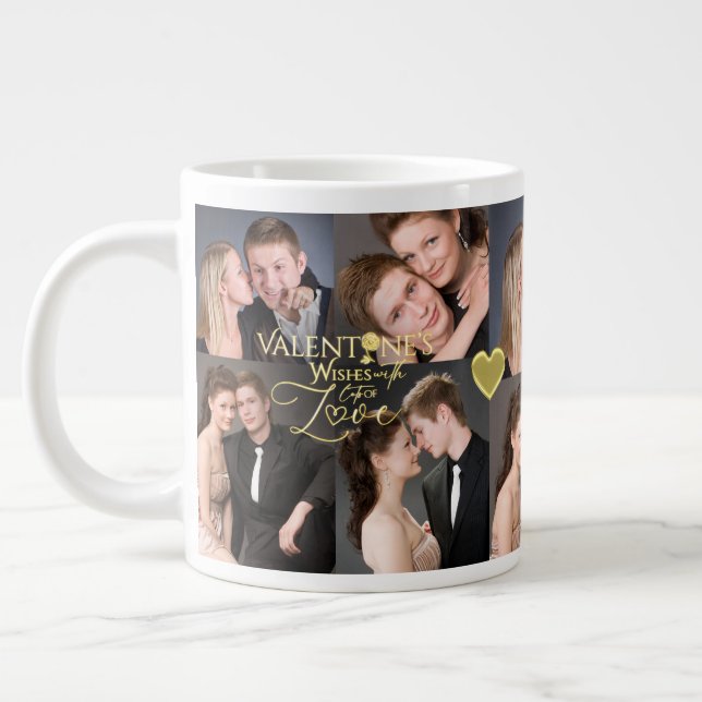 Valentine's Day Elegant Gold Photo Collage  Jumbo Mugg (Vänster)