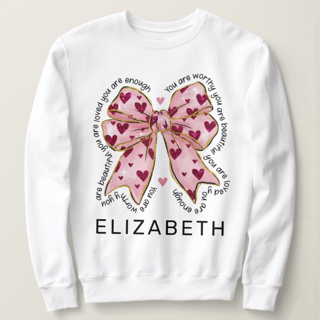 Valentines Day Elegant Rosa Heart Coquette Bow T Shirt (Design framsida)