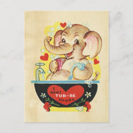 Valentines day Elephant Kid Animal Retro Red Heart Helg Vykort