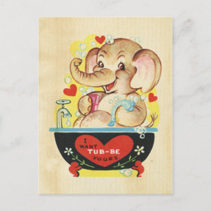 Valentines day Elephant Kid Animal Retro Red Heart Helg Vykort