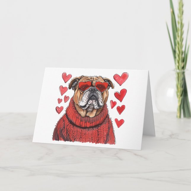 Valentines day English Bulldog Helgkort (Framsida)