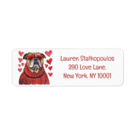Valentines day English Bulldog Returadress Etikett