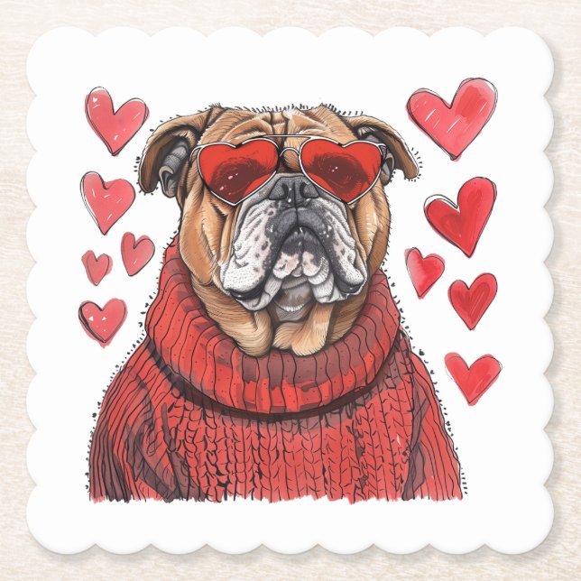 Valentines day English Bulldog Underlägg Papper (Framsida)