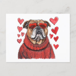 Valentines day English Bulldog Vykort