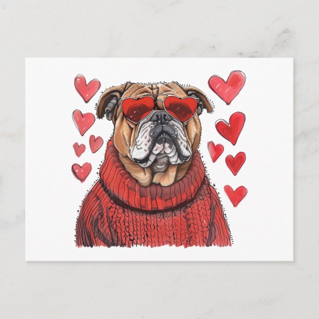 Valentines day English Bulldog Vykort (Framsida)