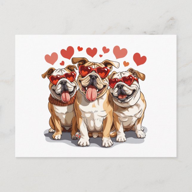 Valentines day English Bulldog Vykort (Framsida)