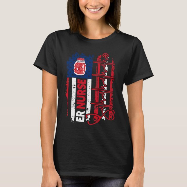 Valentines Day ER Nurse Stethoscope American Flag  T Shirt (Framsida)