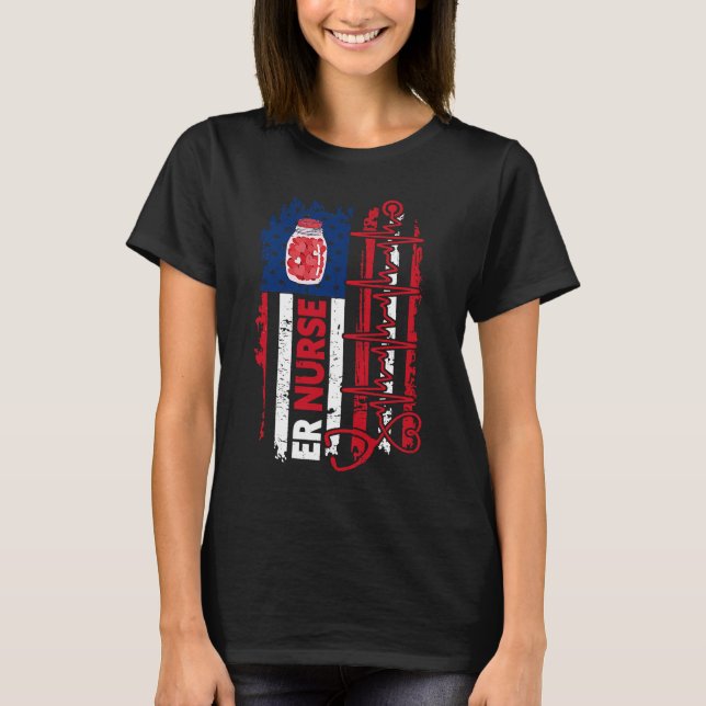 Valentines day ER Nurse Stethoscope American Flagg T Shirt (Framsida)