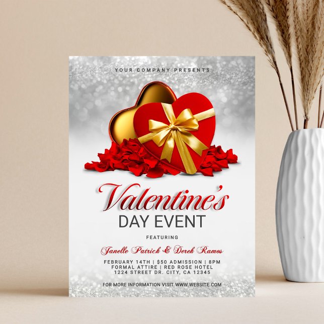 Valentine's Day Event Red Heart Box & Rose Petals Reklamblad (Skapare uppladdad)