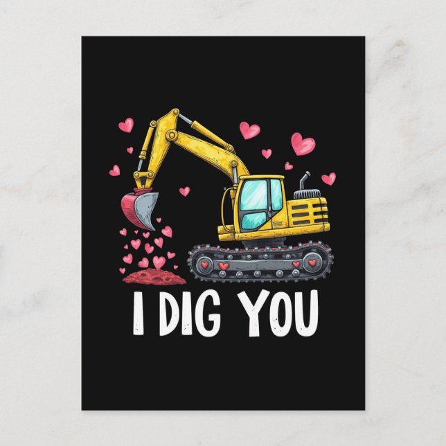 Valentines day Excavator Gräver dig Lastbil Helg Vykort (Framsida)