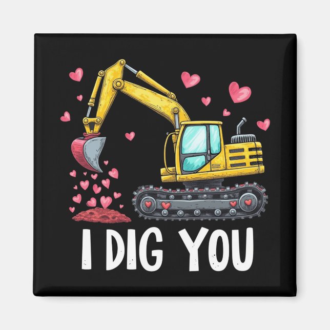 Valentines day Excavator Gräver dig Lastbil Magnet (Framsidan)