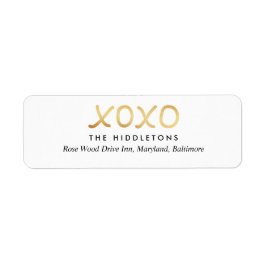 Valentines day Faux Gold Foil XOXO Typography Returadress Etikett