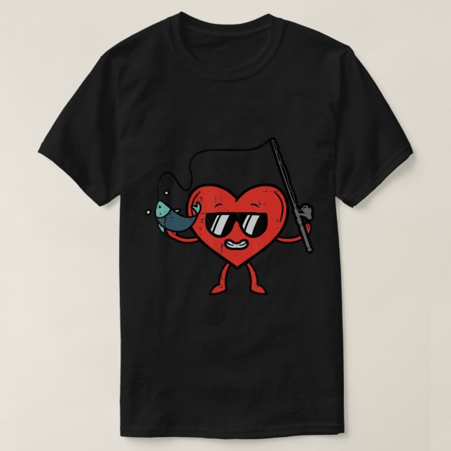 Valentines day Fishing Heart Lunt Fish Pappa Manar T Shirt (Design framsida)