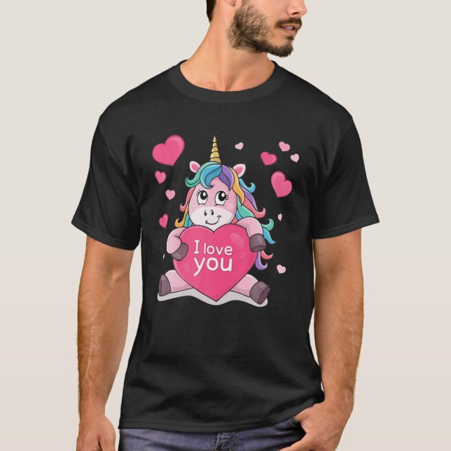 valentines day flickor Kids Cute Unicorn Kärlek He T Shirt (Framsida)