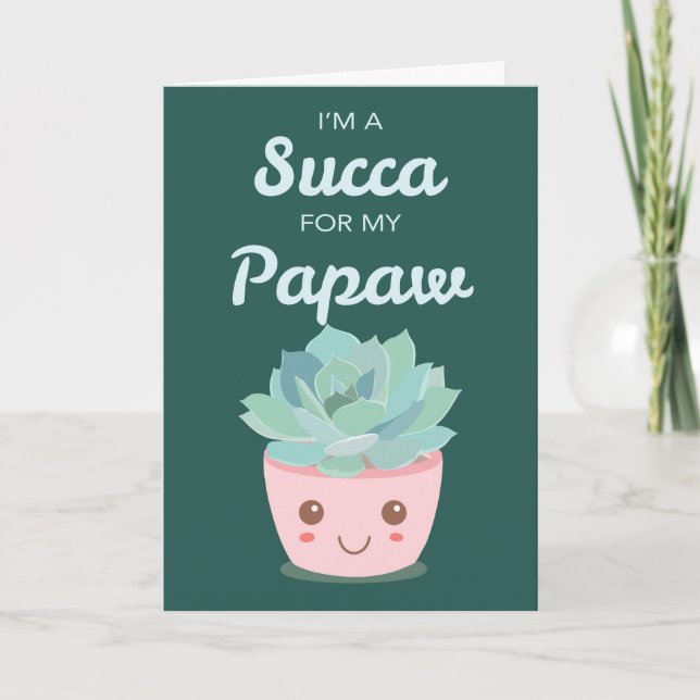 Valentines day för Papaw med Kawaii Succulent Kort (Framsida)