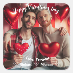 Valentines day Foto på Red Hearts LGBT-Anpassnin Fyrkantigt Klistermärke