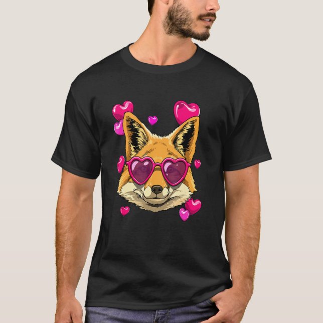 Valentines day Fox Heart Kärlek Day Par Fox Hun T Shirt (Framsida)