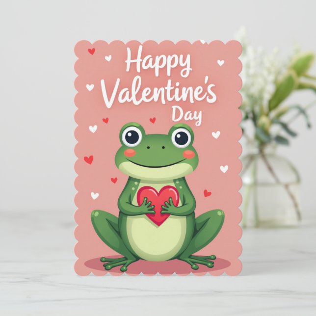 Valentines Day Frog Flat Greeting Card Julkort (Stående Fram)