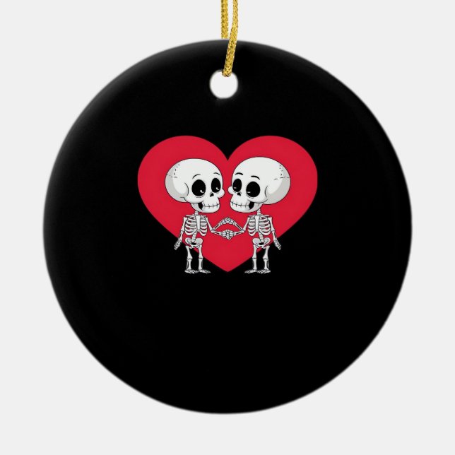 Valentines day Funny Skeleton Hand Heart Julgransprydnad Keramik (Framsidan)