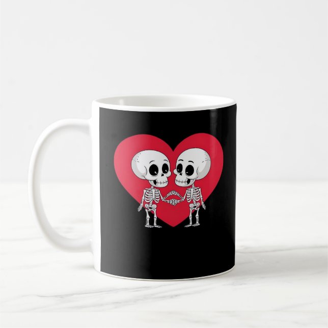 Valentines day Funny Skeleton Hand Heart Kaffemugg (Vänster)