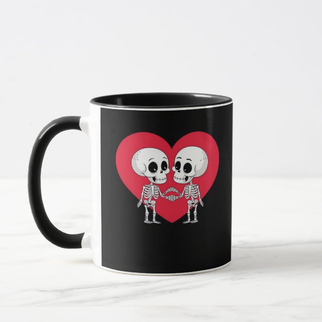 Valentines day Funny Skeleton Hand Heart Mugg (Vänster)