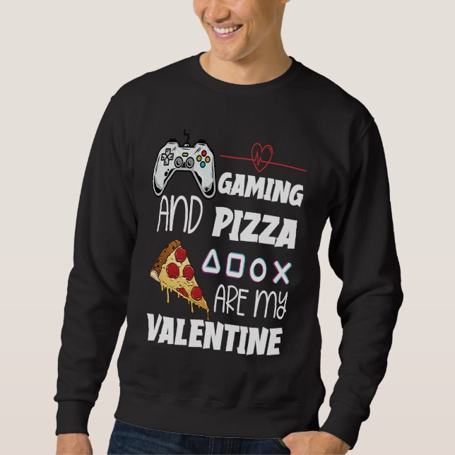 Valentine's Day Gamer  Pizza  Valentine Pizza Lång Ärmad Tröja (Framsida)