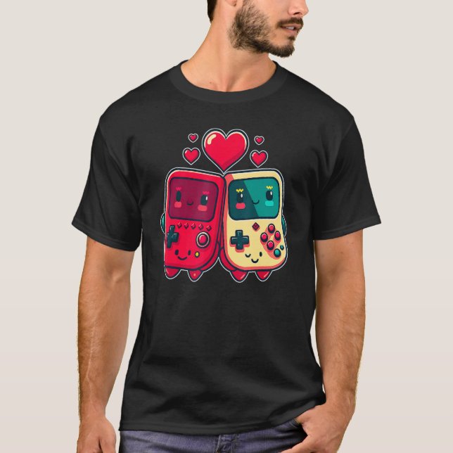 Valentine's Day Gaming Console for Gamer Couples K T Shirt (Framsida)