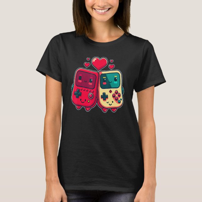Valentine's Day Gaming Console for Gamer Couples K T Shirt (Framsida)