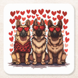 Valentines day German Shepherd Hundar Underlägg Papper Kvadrat