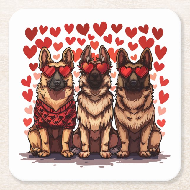 Valentines day German Shepherd Hundar Underlägg Papper Kvadrat (Framsidan)