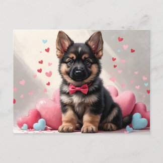 Valentine's Day German Shepherd Puppy with Hearts Helg Vykort